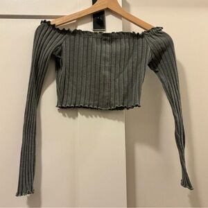 Ribbed Off-Shoulder Long Sleeve Crop Top